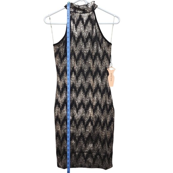 Chevron Print Bodycon Mini Dress Halter Neck Keyhole Back Haute Black Silver M - Picture 4 of 10